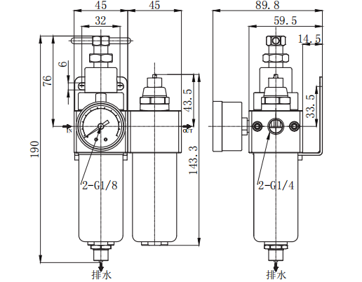 A&ccedil;o inoxid&aacute;vel Mini FRL Combina&ccedil;&atilde;o 2