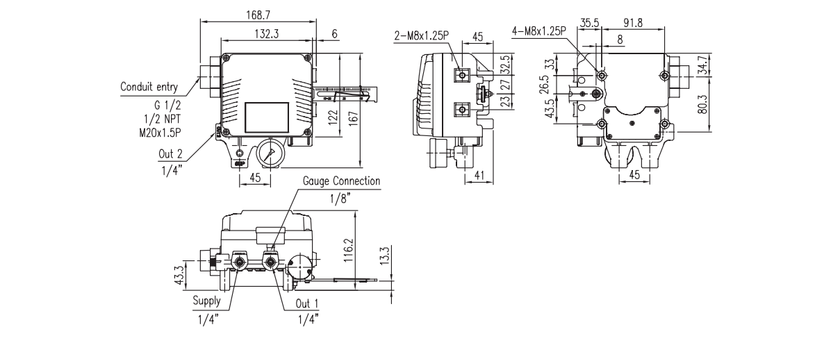 Desenho do posicionador YT1000L
